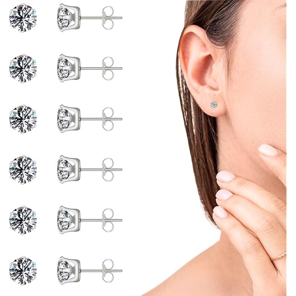 Orecchini Punto Luce Solitario In Argento 925 Rodiato | Con Zirconi Rossi 5mm, Astuccio Incluso
