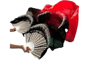 Leemiman Velos de abanico de bambú 100% seda para danza del vientre, 1,8 m, 1 par (L+R)