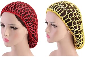minkissy 2 redecillas de pelo para dormir de ganchillo, redecilla de pelo largo, cubierta turbante para mujeres y niñas, rojo y amarillo