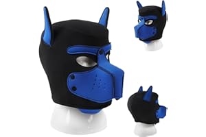 HBSFBH Maschera per cani in morbido lattice con orecchie, Maschere per Animale in Lattice Realistico, Moda Testa di Cane Mas-chera, Cane Mas-chera, Masch-era ca-ne travestimento, adatta per Halloween (Blu)