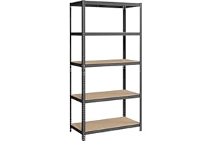 SONGMICS 5-Tier Shelving Unit, Steel Shelving Unit for Storage, Boltless Assembly, for Garage, Shed, Load Capacity 600 kg, 50 x 100 x 200 cm, Grey GLR050G01