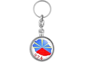 BADGMANIA Porte Clés Métal 2 faces Ile de la Réunion 974 Drapeau Réunionais Flag Emblème France Logo 33mm