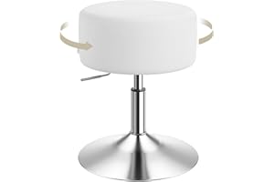 WOLTU Tabouret Coiffeuse, Tabouret de Bar Rond, Réglable en Hauteur, Pivotant, Socle Évasé en Métal, Siège Rembourré, en Velours Côtelé, Blanc, BH409ws-1