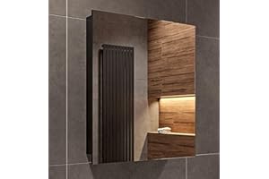 ‎HAJDUK FURNITURE Szafka Czarna Mat Wisząca Łazienkowa z Lustrem - 50x60x14 cm - Funkcja cichego domykania - Szafka ścienna do łazienki - Szafka ścienna z 3 półkami