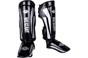 Alexchemia Protège Tibia Pied Boxe,Sécurité Shin Instep Guard,Cuir PU + Doublure,Coussinets de Genouillère de Soutien de Genou Protection de Pied en Kick-Boxing,Vêtements de Protection(S/M/L)