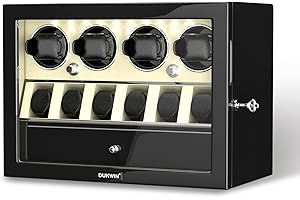 DUKWIN Watch Winder for 2/4/6/8 Automatic Watches,Lockable Watch Winders with Watch and Jewelry Storages, Super Quiet Mabuchi Motor with High-Gloss Piano Lacquer Finish,Built-in Illumination