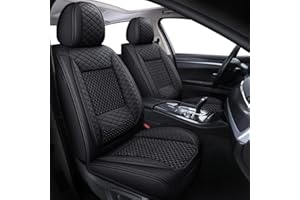 WANGIRL Sitzbezug Auto Vordersitze 2 Stück, Atmungsaktiver Eisseiden-Autositzbezüge PU Leder Universal Set, Kompatibel mit Den Meisten Limousinen und SUV (Schwarz)