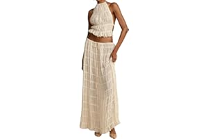 BETRODI Women 2 Piece Maxi Skirt Set Lace Up Backless Tank Top Ruffle Flowy Long Skirt Y2k Summer Outfits Beachwear