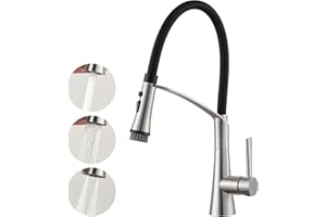 CREA Kitchen Tap With Pull Down Dual Function Sprayer, 360° Swivel Sink Mixer, Single Lever, Black Silicone Hose, Stainless Steel