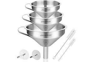 HAUSPROFI Stainless Steel Funnels, Made Of Food Grade Stainless Steel for Liquid, Spices, Powder, Lotion, Oils, 11/13/15cm (4.3/5.1/5.9inch)