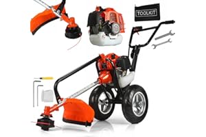 Marpol Decespugliatore a Benzina con Ruote a Spinta Motore a scoppio Potenza 2CV Miscela Benzina:Olio Trimmer tagliabordi tagliaerba rasaerba tosaerba