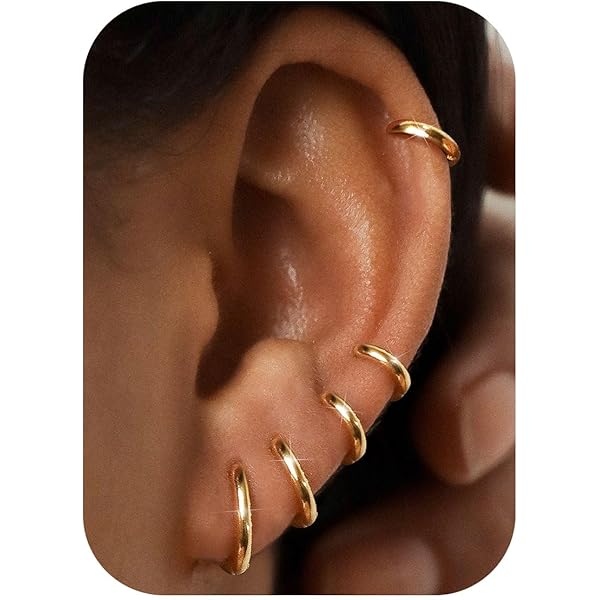 4 Paia Orecchini A Cerchio In Acciaio Inox - 8,10,12,14 Mm, Per Uomini E Donne - Foto 4