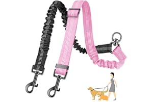 OUDQFCJ Guinzaglio doppio per cani, senza grovigli, nessun aggrovigliamento, girevole a 360°, fissaggio del cavo riflettente, moschettone, per cani di piccola taglia media e grande taglia (Nero+Rosa)