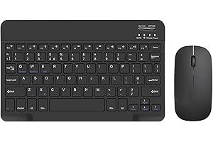 COEZFE Bluetooth Keyboard and Mouse Set, Ultra-Slim Wireless Keyboard (UK Layout) with Mouse Combos for iPad/Samsung Tablets/Lenovo Tablets & Other iOS Android Windows Devices, Black