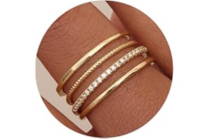 Roheafer 4er Goldringe für Damen Dünne 14K Vergoldete Ringe Stapelringe Daumenringe Finger Verlobungsringe Versprechensring