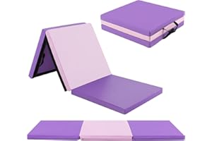 GOPLUS Tapis de Gymnastique Epais Pliable, 180x60x5 CM, 3 Plis&Poignée de Transporter, Tapis Gym avec Surface en Pu, Crochet et Fermeture Auto-agrippante Combinaisonable, Idéal pour Enfant, Adulte