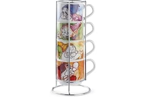 Egan Juego de 4 tazas de café 80 ml 7 enanos + estante metálico, 133002