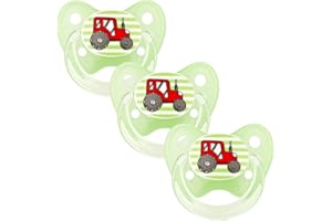 Dentistar Zestaw 3 ortodontycznych smoczków silikonowych – Rozmiar 1, 0-6 miesiące – Smoczek dla noworodków zapobiega nieprawidłowemu ułożeniu zębów – Bez BPA – Ciągnik, Zielony