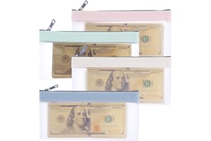 Bewudy 4 Pcs Money Bags with Zipper, Clear Cash Envelopes Coin Purse, Money Envelopes for Cash Saving, For Check Wallet Receipt Organizer Tool Pouch