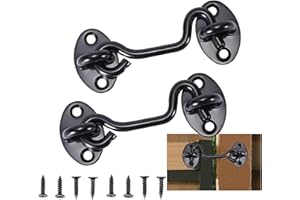 LIYUABU 2 StüCk Sturmhaken mit öSe,Kabinenhaken Edelstahl,TüRhaken Schwarz Fensterhaken,Sturmhaken für SchwingtüR Holz,FensterläDen Holz,Scheunentor Gartentor Riegel mit 8 Stück Montage Schrauben (7.5CM)