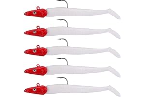 Matymats 2Pcs/5Pcs/15Pcs Soft Plastic Lures, Squid Lures, Sand Eel Fishing Lures, Fishing Jig Head Hooks, Bass Trout Walleye Salmon Lures, Soft Fishing Lures Kits for Freshwater Saltwater