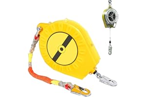 Aocay Dispositivo Anticaidas Retráctil, 3-20m Linea de Vida Retractil Homologado 150 KG, Verde/Amarillo Arnés de Seguridad Anticaídas Retráctil Trabajo en Tejados/Altura (Amarillo,10m)