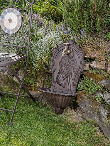WASCHBECKEN WANDBRUNNEN GARTEN EISEN NOSTALGIE ANTIK STIL PFERD BRUNNEN BRAUN - 4