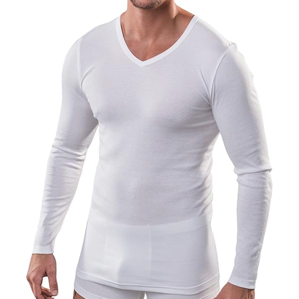 T-shirt Thermique Homme à Manches Longues - Col V, Ajusté, Sous-couche Chaude
