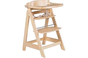 roba Treppenhochstuhl 'Sit Up Click & Fun', Hochstuhl inklusive abnehmbarem Essbrett und Bügel, innovativer Klickverschluss, mitwachsend vom Babyhochstuhl bis zum Jugendstuhl, Holz, natur