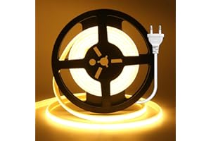 Wisada Anschluss an AC220-240V COB Stripe, Schnitt alle 10cm, Innen COB Band Selbstklebeband mit Stecker,240LEDs/m Flexible Superhell CRI≥85 LED Streifen für Weihnachten (Warmweiß，3m)