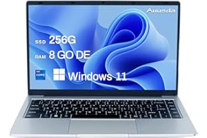 Auusda Ordinateur Portable 14,1" Windows 11, 8Gb RAM, 256Gb Stockage SSD Ultra Fin Ordinateur ultrabook avec écran FHD, UHD Graphics 600, HDMI, USB 3.0, Double Bande WiFi, Stockage expansible