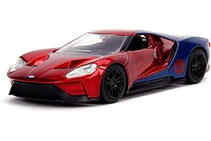 Jada Toys Marvel Spiderman 2017 Ford GT, model samochodu 1:32, z odlewu ciśnieniowego cynku, otwierane drzwi skrzydłowe, w zestawie z wolnym biegiem, czerwony/niebieski