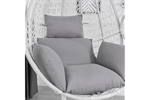 DKIEI Hanging Basket Swing Chair Cushion, Egg Chair Cushion Replacement with Headrest Pillow, Hanging Basket Seat Cushion Hammock with Filling Cotton for Patio Porch Backyard, Grey(Cushion Only)
