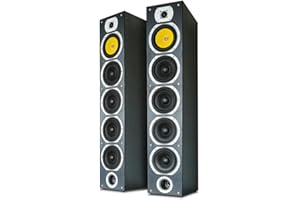 Fenton SHFT57B Floor Standing HiFi Tower Speakers Pair 600W Home Stereo Audio System with 6.5" Subwoofers, Resonator & Tweeter, Black Wood Finish