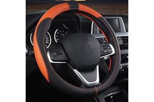 coofig Funda Volante Coche Universal Cubre Volante Coche Transpirable Antideslizante de 15 Pulgadas de PU Cuero,Compatible con Car Truck SUV (Negro Naranja)