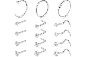 Mayhoop 22G Anello del naso borchie vite set sottile 0,6 millimetri in acciaio chirurgico CZ Nostril Piercing gioielli Unisex regalo per le donne uomini