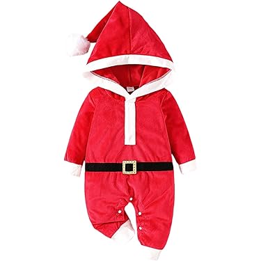 Ensemble De Noël Pour Bébé Garçon 3 Pcs Body à Manches Longues + Pantalon Imprimé Père Noël + Chapeau Pour Nourrissons 0-24 Mois