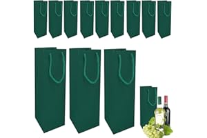 COSORO Kraft Paper Wine Bottle Bags with Strong Rope Handles,12 Pack Dark Green Bottle Bags for Wine,Whiskey,Champagne,Reusable Wine Tote Bag Single Wine Bottle Gift Bags for Christmas Wedding Birthday Party