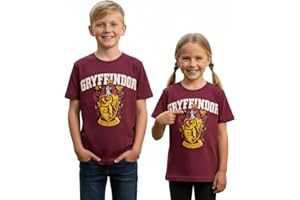 GWCC Licensed Kids Unisex Harry Potter Gryffindor T-Shirt – Official Hogwarts House Crest Tee with Raised Puff Print – Ages 1 to 13 Years, Maroon