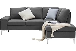 YODOLLA Ecksofa mit Schlaffunktion, L-Form Sofa Couch mit Bettkasten freistehend, 3-Sitzer Eckcouch, Schlafsofa für Wohnzimmer, Grau (Hocker nach rechts)