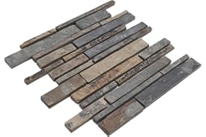 CONWIRE Mosaik Fliese Schiefer Naturstein rost Brick Schiefer rustik für BODEN WAND BAD WC DUSCHE KÜCHE FLIESENSPIEGEL THEKENVERKLEIDUNG BADEWANNENVERKLEIDUNG Mosaikmatte Mosaikplatte