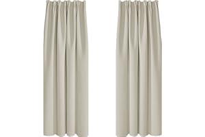 Deconovo Cortinas de Salón Moderno Unicolores Estilo Moderno Cortina Opaca con Rod Bolsillo 2 Piezas 132 x 214 cm Beige Claro