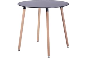 FURNITABLE Tavolo da Pranzo Rotondo | Tavolino da Cucina Scandinavo in MDF | Stile Nordico | 4 Gambe in Legno di Faggio | 80 x 74 cm | Nero