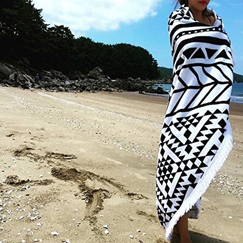 Wuiyepo Anti-Saison Runde Bettzeug Vorahnung Tischdecke Staubblockierung Stoff Vorhang Sofa Stoff Tapestry Hippie Boho Gypsy Tuch Strandtuch Picknick Decke Schal (Schwarz) - 4
