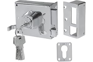 Amig - Cerradura de Sobreponer de Derecha con Palanca de Cierre, Lengüeta y Tirador para Puertas de Madera Mod. 73, 100 x 85 mm, Pestillo Con Cilindro Europerfil, Acero Plateado