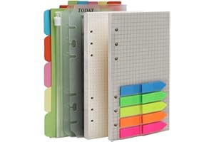 HXRTANGS Set di Ricariche di Carta Formato A6, 2 Pacchi di Carta 160 Fogli, 2 Pacchi di Divisori, 2 Pacchi di Schede Indice, 2 Pacchi di Tasche da Legante, uno Righello Segnalibro, Pagine Miste