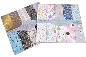 ewtshop® 2 Blöcke Designpapier HOTFOIL, Stars&Dots + Elegance, 25x25cm, 20 Designs, schimmerndes Motivpapier mit Goldfolie