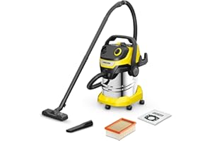 Kärcher Aspirateur Sec Et Humide WD 5 S V-25/5/22, Filtre Plissé Plat, Cartouche Filtrante Amovible, Nettoyage Automatique du Filtre, 1100 W, Réservoir en Acier Inoxydable 25 L, Tuyau De 2,2 M