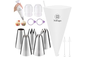 Nifogo Boquillas Manga Pastelera Profesional Extra Grande 42 Piezas, 5 Boquillas de Acero Inoxidable, Manga Pastelera de Algodón Reutilizable para Decorar Tartas Pastel, Kit Reposteria