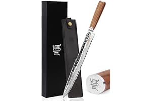 YOUSUNLONG Couteaux à découper 30,6cm la viande - japonaise Damas Acier - En Bois De Noyer